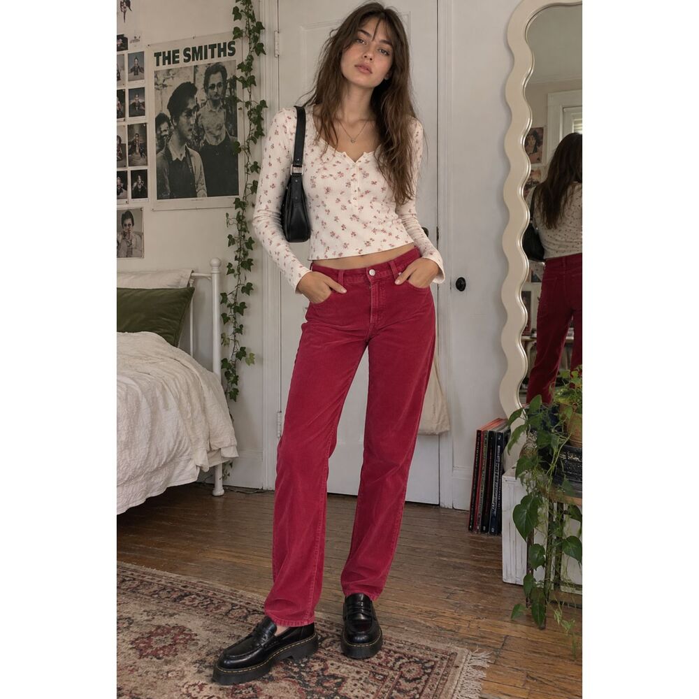 J. Crew Red Vintage Slim Straight Corduroy Pants Trousers Women's Size 27